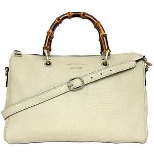 GUCCI White Leather Bamboo Shoulder Bag